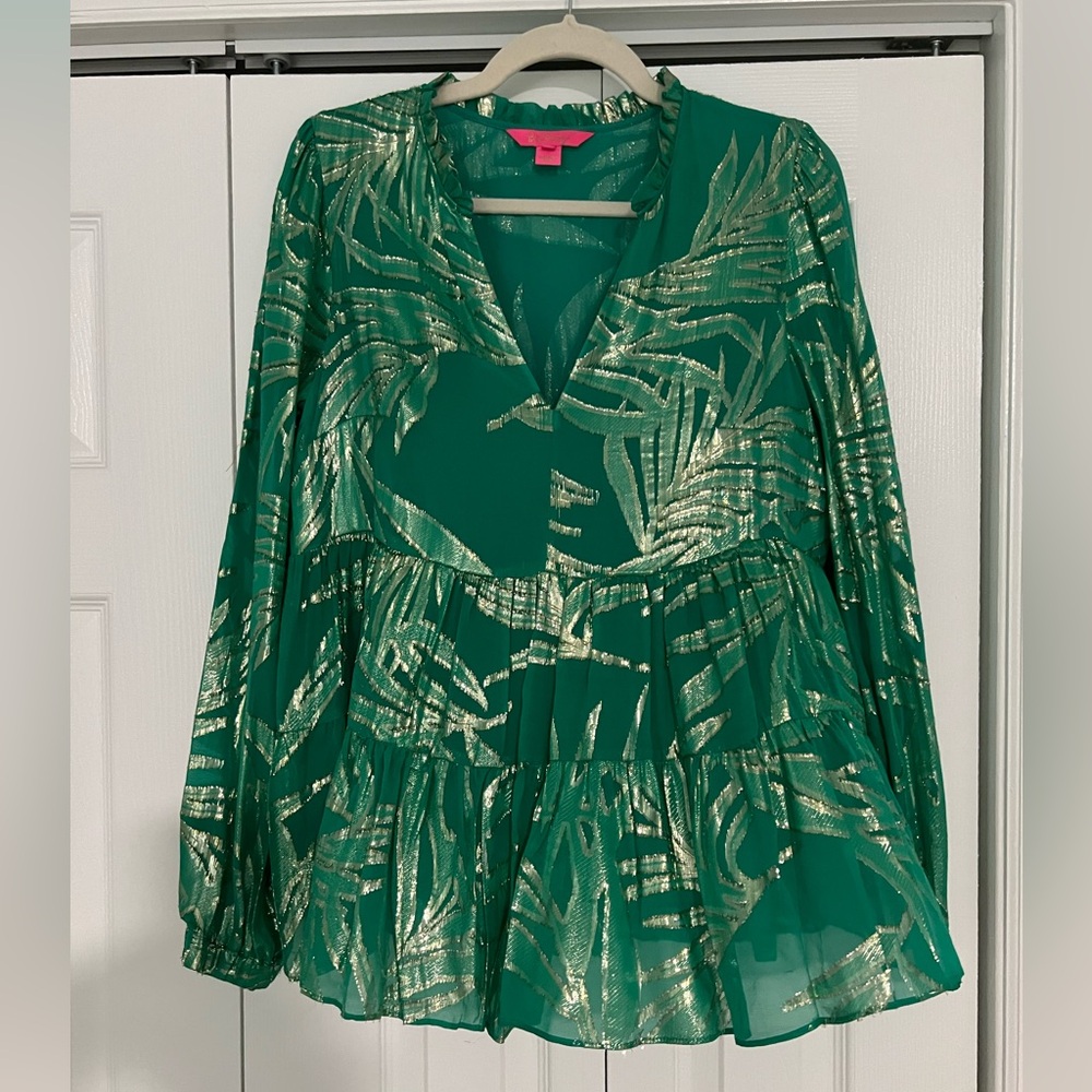 Lilly Pulitzer Green and Gold Women's Top
